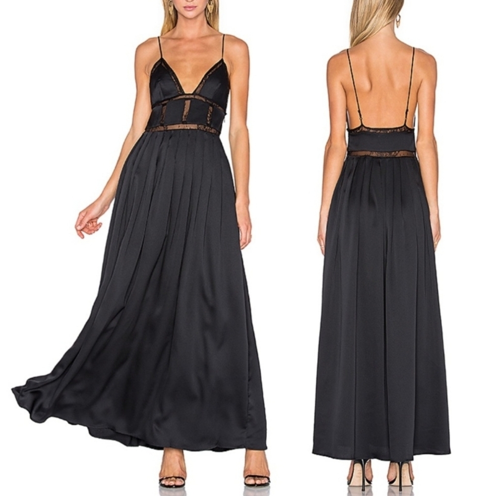 NBD Black Lace Satin Noelle Maxi Dress